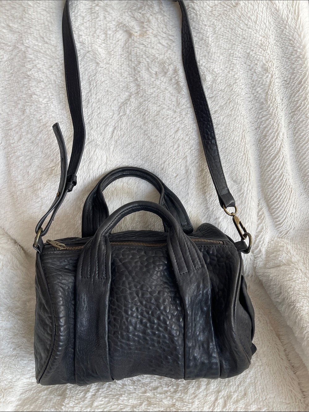 Alexander Wang $795 Rocco Black Pebbled Leather Barrel Satchel Detachable Strap
